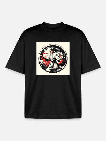 Martial arts hero in white gi - Boxy Heavyweight Unisex Organic T-Shirt by Stanley/Stella - black