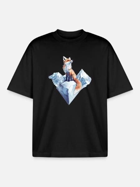 Fox winter motif - Boxy Heavyweight Unisex Organic T-Shirt by Stanley/Stella - black