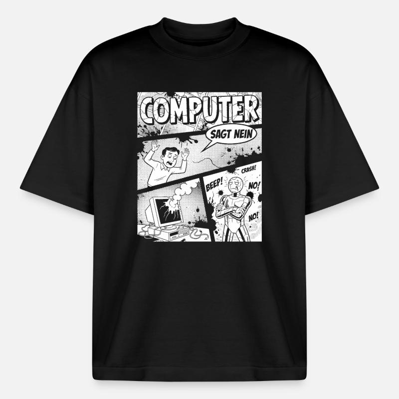 Retro Computer Comic Says No - Boxy Heavyweight Unisex Organic T-Shirt by Stanley/Stella - black