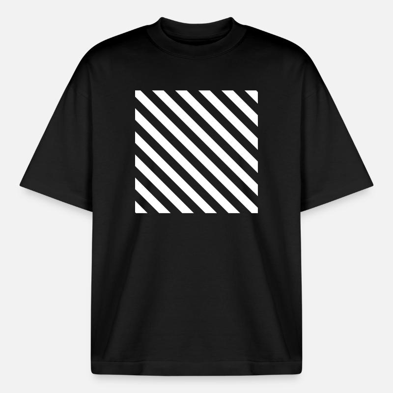 Diagonal Stripe Mono Pattern - Boxy Heavyweight Unisex Organic T-Shirt by Stanley/Stella - black