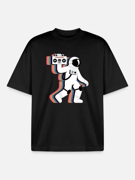 Rainbow Astronaut Radio - Funny T-Shirt - Boxy Heavyweight Unisex Organic T-Shirt by Stanley/Stella - black