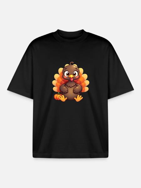 Bébé dinde de Thanksgiving - T-shirt unisexe boxy épais biologique Stanley/Stella - noir