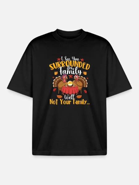 Morsomt sitat omgitt av familie - Unisex boxy heavyweight T-skjorte økologisk Stanley/Stella - svart