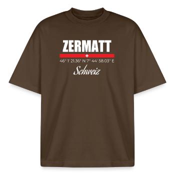 Zermatt - T-shirt unisexe boxy épais biologique Stanley/Stella - marron foncé - Devant - AI Model Male 185 light (185cm) & AI Model Female 172 dark (172cm)