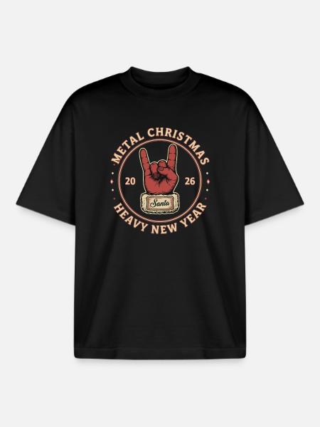 Metal Christmas 2026 Hornhand Logo - Boxy Heavyweight Unisex Organic T-Shirt by Stanley/Stella - black