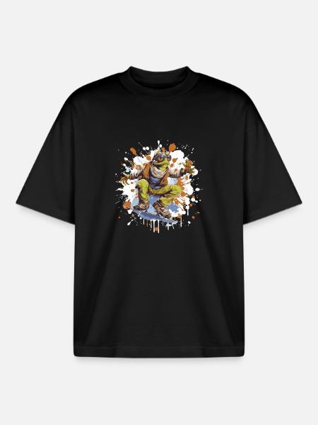 Frog Snowboard - Boxy Heavyweight Unisex Organic T-Shirt by Stanley/Stella - black