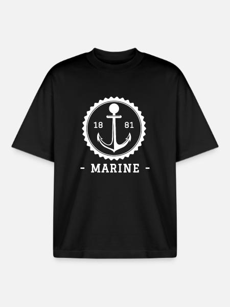 Nautic Design Anchor Emblem Marine 1881 - Boxy Heavyweight Unisex Organic T-Shirt by Stanley/Stella - black