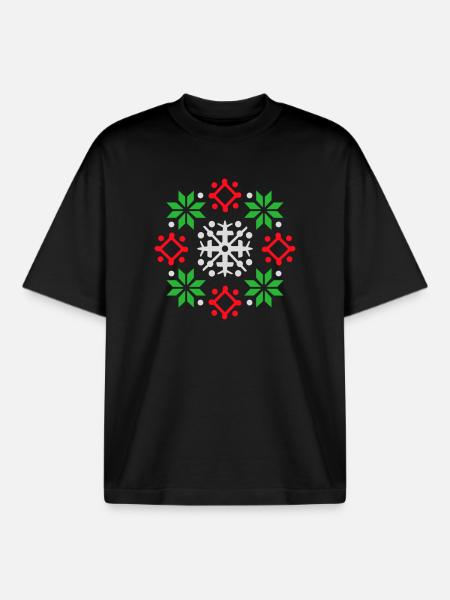 Snowflakes Pattern Christmas Sweater Snow - Boxy Heavyweight Unisex Organic T-Shirt by Stanley/Stella - black