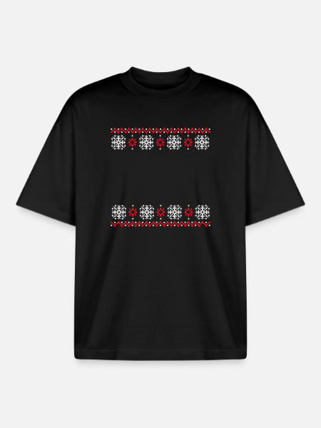 Ugly Sweater Christmas Pattern Snowflakes Cool - Boxy Heavyweight Unisex Organic T-Shirt by Stanley/Stella - black