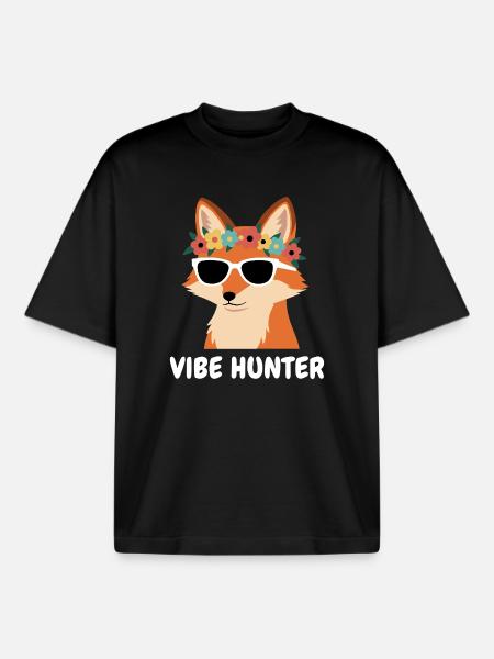 Vibe Hunter Fuchs mit Blumenkranz - Boxy Heavyweight Unisex Organic T-Shirt von Stanley/Stella - Schwarz