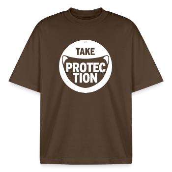 TAKE PROTECTION - Boxy Heavyweight Unisex Organic T-Shirt by Stanley/Stella - mocha - Front - AI Model Male 185 light (185cm) & AI Model Female 172 dark (172cm)