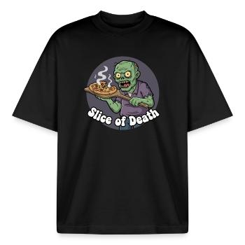 Zombie Pizza Scheibe - Boxy Heavyweight Unisex Organic T-Shirt von Stanley/Stella - Schwarz - Vorne - AI Model Male 185 light (185cm) & AI Model Female 172 dark (172cm)