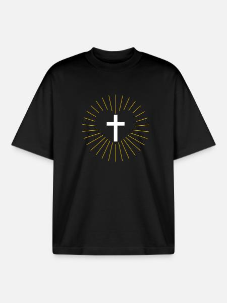 Croix et cœur - T-shirt unisexe boxy épais biologique Stanley/Stella - noir