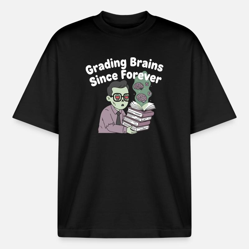 Grading Brains Since Forever - Boxy Heavyweight Unisex Organic T-Shirt by Stanley/Stella - black