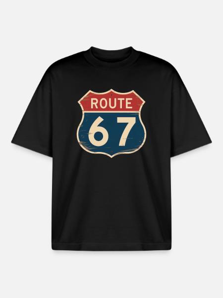 Route 67 Vintage Highway Sign Retro Road Trip - Boxy Heavyweight Unisex Organic T-Shirt by Stanley/Stella - black