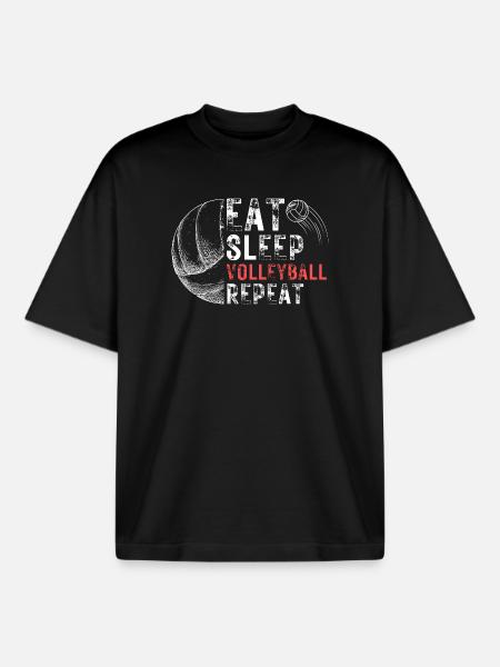Eat Sleep Volleyball Repeat - Boxy Heavyweight Unisex Organic T-Shirt by Stanley/Stella - black