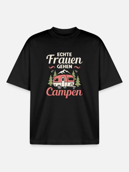Camping Women Go Camping Camper Caravan - Boxy Heavyweight Unisex Organic T-Shirt by Stanley/Stella - black