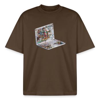 Transparent CAD circuit art on laptops - Boxy Heavyweight Unisex Organic T-Shirt by Stanley/Stella - mocha - Front - AI Model Male 185 light (185cm) & AI Model Female 172 dark (172cm)