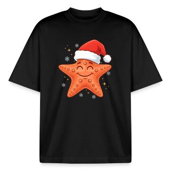 Noël des étoiles de mer - T-shirt unisexe boxy épais biologique Stanley/Stella - noir - Devant - AI Model Male 185 light (185cm) & AI Model Female 172 dark (172cm)