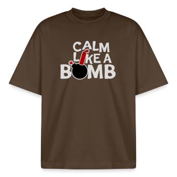 Calm Like Bomb Paradox Irony Humor Explosive Joke - Boxy Heavyweight Unisex Organic T-Shirt by Stanley/Stella - mocha - Front - AI Model Male 185 light (185cm) & AI Model Female 172 dark (172cm)