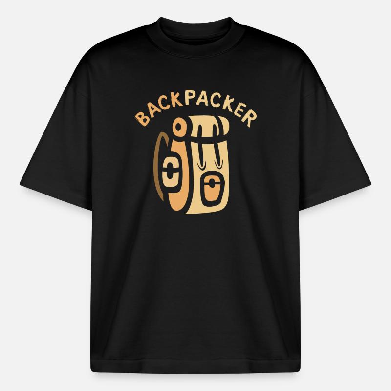 Backpacker Comic Backpack Design - Heavyweight Boxy Unisex T-Shirt by Stanley/Stella - black