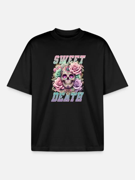 Fleurs Crâne Beauté Floraison - T-shirt unisexe boxy épais biologique Stanley/Stella - noir