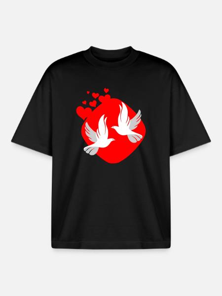 Dove of love on red background - Boxy Heavyweight Unisex Organic T-Shirt by Stanley/Stella - black