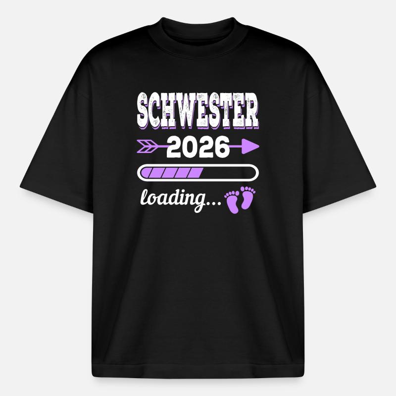 Schwester 2026 Loading Geburt Geschenkidee - Boxy Heavyweight Unisex Organic T-Shirt von Stanley/Stella - Schwarz