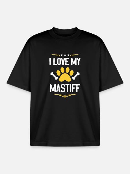 J’adore mon Mastiff - T-shirt unisexe boxy épais biologique Stanley/Stella - noir