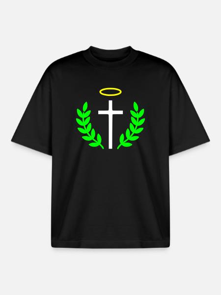 christian-cross-halo-laurel-1 - Boxy Heavyweight Unisex Organic T-Shirt by Stanley/Stella - black