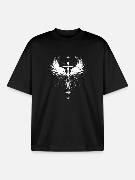Goth Cross with Angel Wings Gothic - Boxy Heavyweight Unisex Organic T-Shirt by Stanley/Stella - black