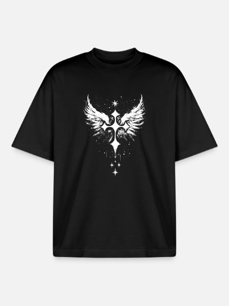 Goth Cross with Angel Wings Gothic - Boxy Heavyweight Unisex Organic T-Shirt by Stanley/Stella - black