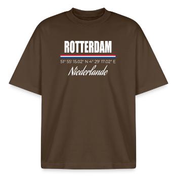 Rotterdam - Boxy Heavyweight Unisex Organic T-Shirt von Stanley/Stella - Dunkelbraun - Vorne - AI Model Male 185 light (185cm) & AI Model Female 172 dark (172cm)