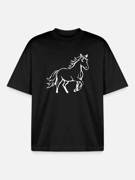 Pferde T-shirt Geschenk Reiter - Boxy Heavyweight Unisex Organic T-Shirt von Stanley/Stella - Schwarz