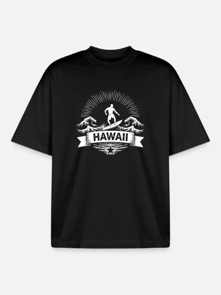 Hawaii Surfer Surfer on Pacific Wave - Boxy Heavyweight Unisex Organic T-Shirt by Stanley/Stella - black