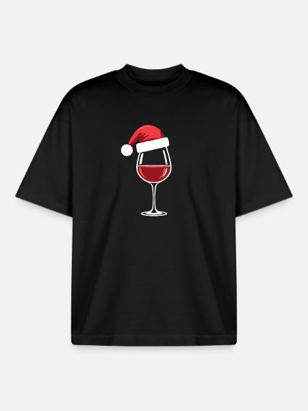 Merry Christmas Wine Glass Wine Nights - Boxy Heavyweight Unisex Organic T-Shirt by Stanley/Stella - black