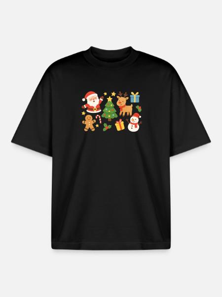 Christmas Magic Santa Reindeer Tree - Boxy Heavyweight Unisex Organic T-Shirt by Stanley/Stella - black