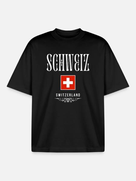 Swiss flag, made in Switzerland - Boxy Heavyweight Unisex Organic T-Shirt by Stanley/Stella - black