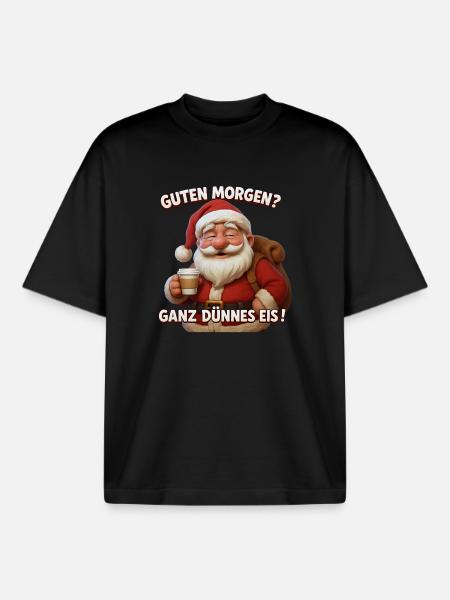 Frecher Xmas Spruch Santa ganz dünnes eis - Boxy Heavyweight Unisex Organic T-Shirt by Stanley/Stella - black