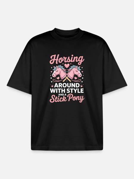 Hobby Horsing Hobby Horse Horse Girl Hobby Horse - Boxy Heavyweight Unisex Organic T-Shirt by Stanley/Stella - black