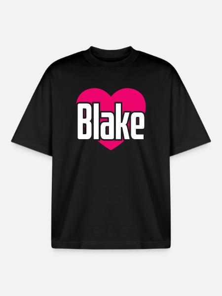 J’aime Blake Coeur rose J’aime Blake - T-shirt unisexe boxy épais biologique Stanley/Stella - noir