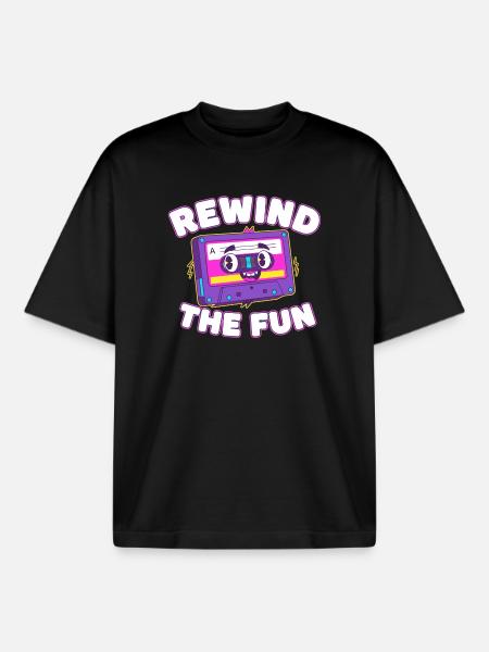 Rewind The Fun Cassette - Boxy Heavyweight Unisex Organic T-Shirt by Stanley/Stella - black
