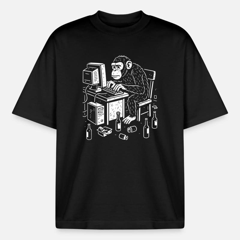 Deskbound Monkey Coder - Heavyweight Boxy Unisex T-Shirt by Stanley/Stella - black