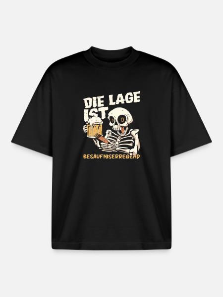 The situation is drunken, skeleton - Boxy Heavyweight Unisex Organic T-Shirt by Stanley/Stella - black