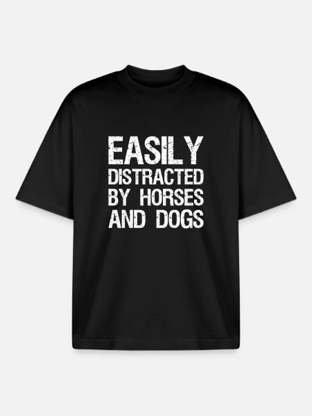 Easily distracted by-horses and dogs - Boxy Heavyweight Unisex Organic T-Shirt by Stanley/Stella - black