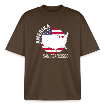 San Francisco - T-shirt unisexe boxy épais biologique Stanley/Stella - marron foncé - Devant - AI Model Male 185 light (185cm) & AI Model Female 172 dark (172cm)