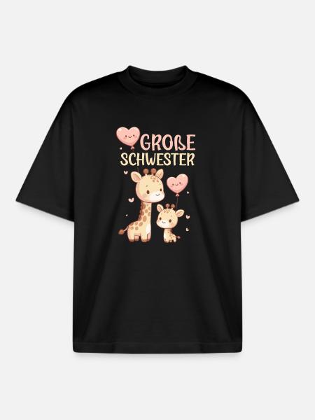 Big Sister Giraffe Sibling - Boxy Heavyweight Unisex Organic T-Shirt by Stanley/Stella - black
