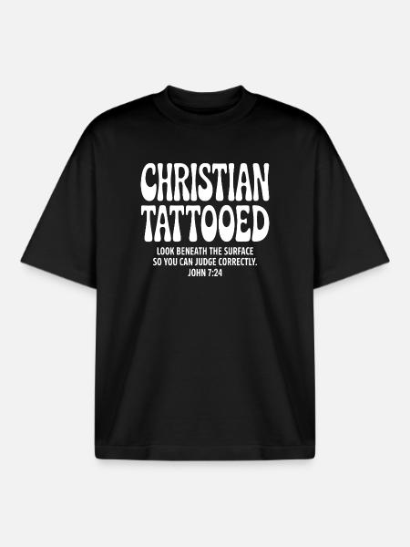 Christian Tattooed Verse Typography - Boxy Heavyweight Unisex Organic T-Shirt by Stanley/Stella - black
