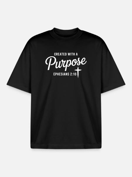 Purposeful Faith Cross Emblem - Boxy Heavyweight Unisex Organic T-Shirt by Stanley/Stella - black