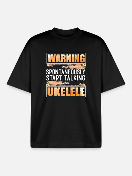 Hawaiian Ukulele Uke Warning May - Boxy Heavyweight Unisex Organic T-Shirt by Stanley/Stella - black